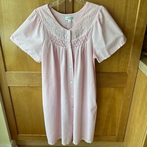 Miss Elaine Housecoat Duster Seersucker Pink White Check Size XL